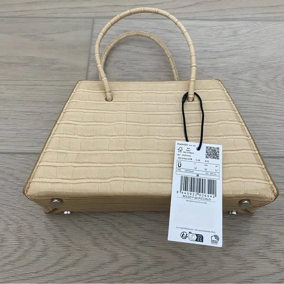 Mango Geometric Croc Embossed Faux Leather Top Handle Bag with Crossbody Strap - Picture 6 of 12